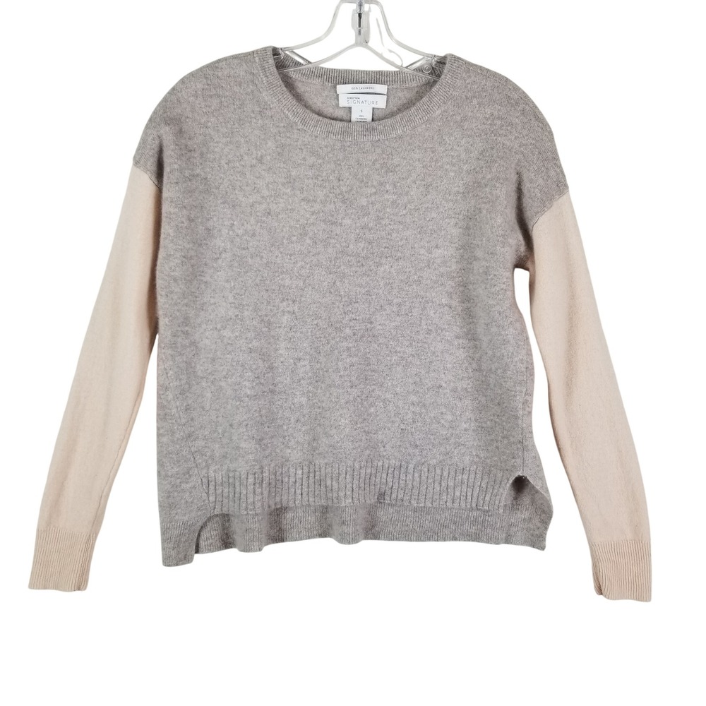 Nordstrom Signature Sweater Womens Small Grey Pink 100% Cashmere Colorblock Crew